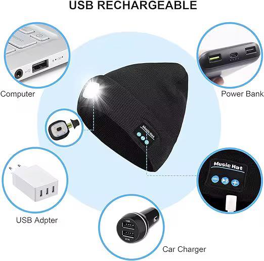 GORRO REPRODUCTO DE MÚSICA CON LINTERNA